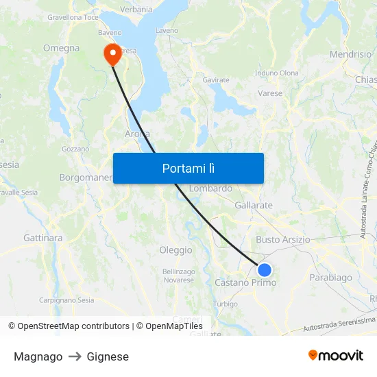 Magnago to Gignese map