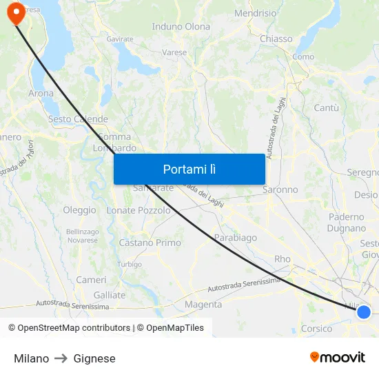 Milano to Gignese map