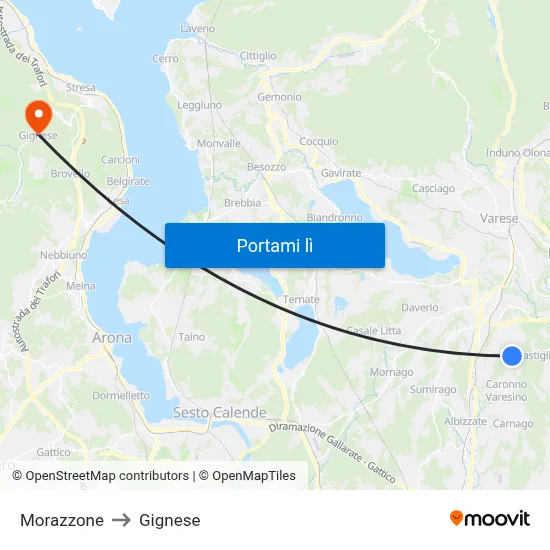 Morazzone to Gignese map