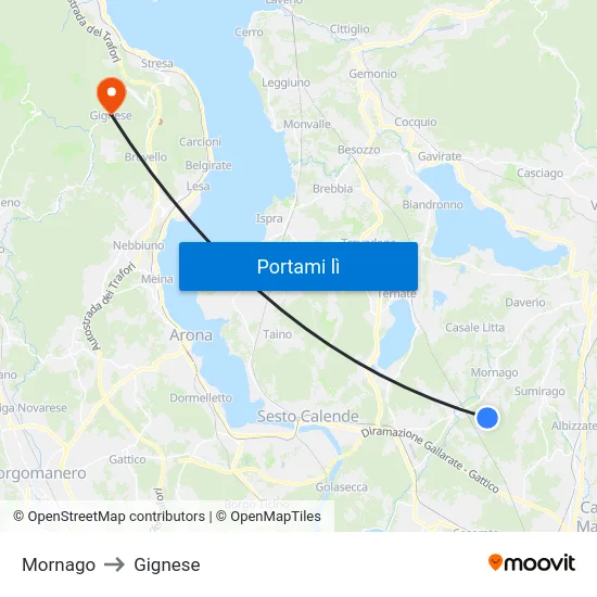Mornago to Gignese map