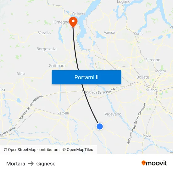 Mortara to Gignese map