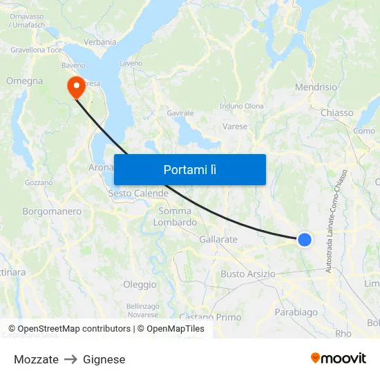 Mozzate to Gignese map