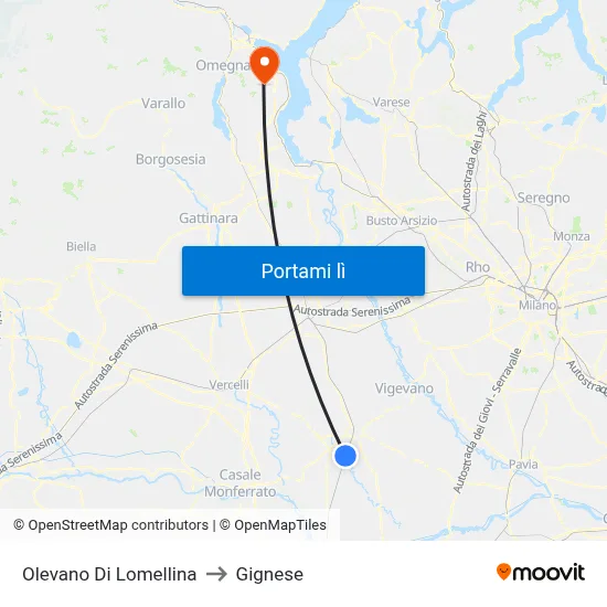 Olevano Di Lomellina to Gignese map