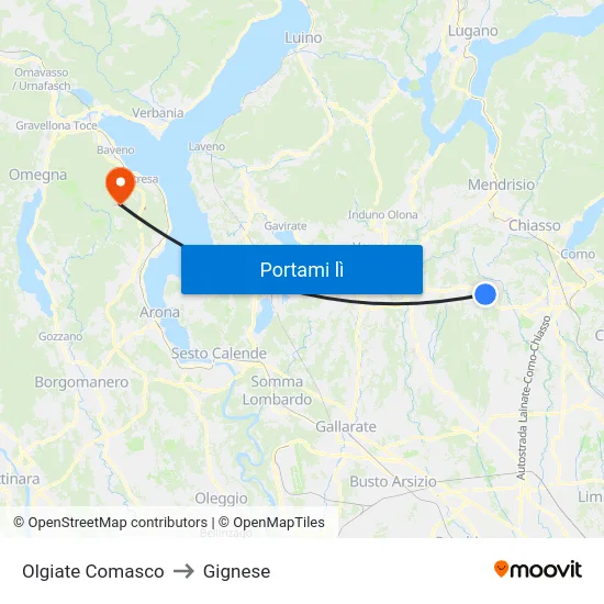 Olgiate Comasco to Gignese map