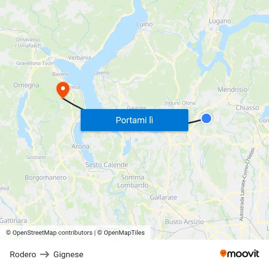 Rodero to Gignese map