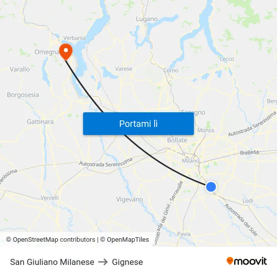 San Giuliano Milanese to Gignese map
