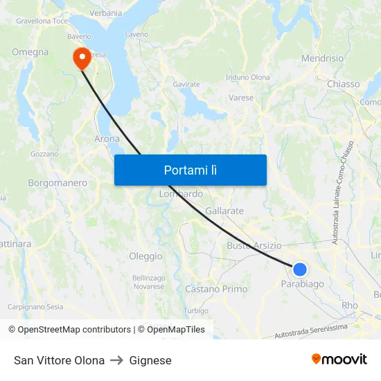 San Vittore Olona to Gignese map