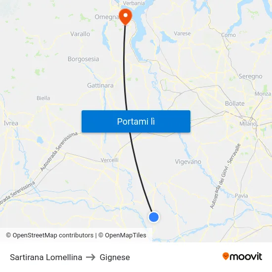 Sartirana Lomellina to Gignese map