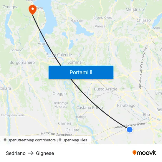 Sedriano to Gignese map