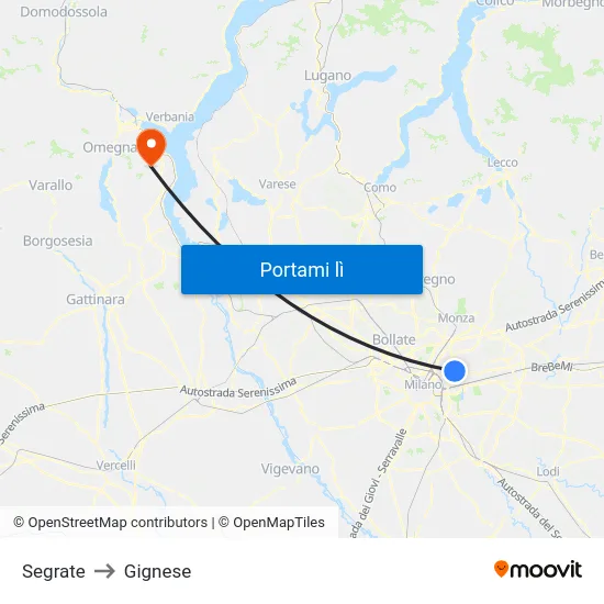 Segrate to Gignese map