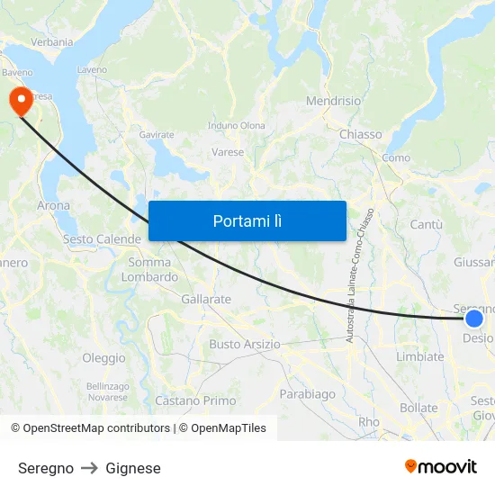 Seregno to Gignese map