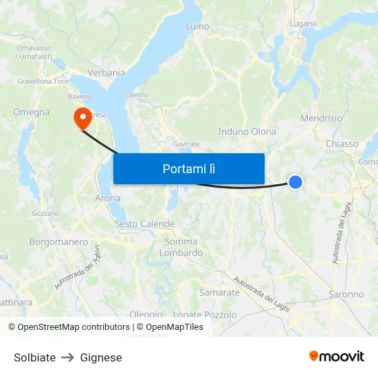Solbiate to Gignese map