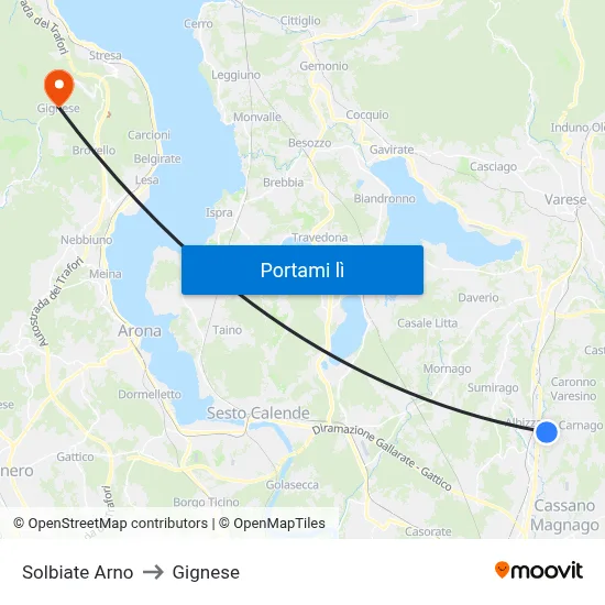 Solbiate Arno to Gignese map