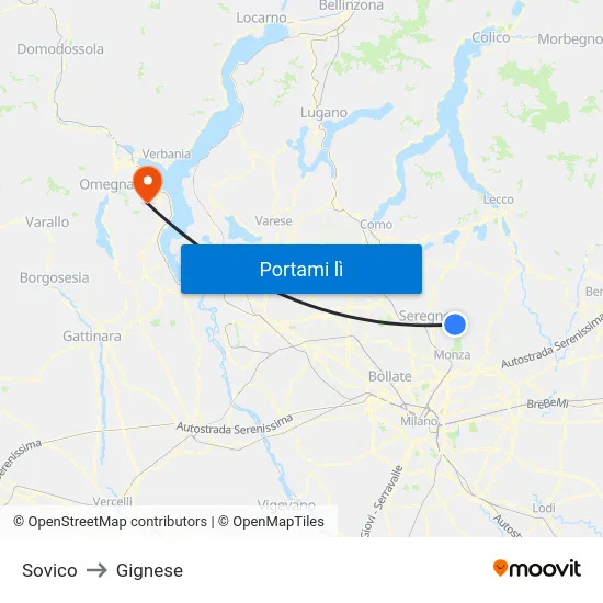 Sovico to Gignese map