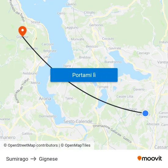 Sumirago to Gignese map