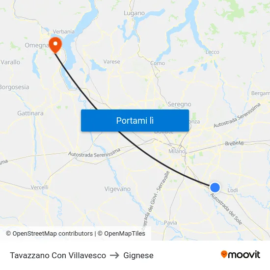 Tavazzano Con Villavesco to Gignese map