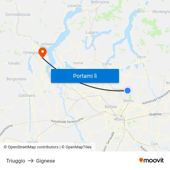 Triuggio to Gignese map