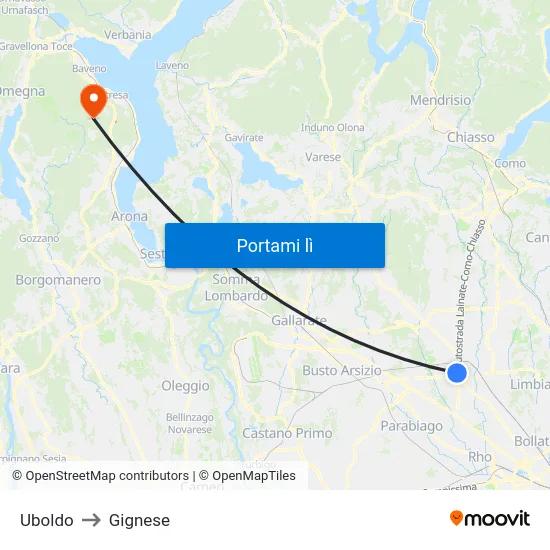 Uboldo to Gignese map