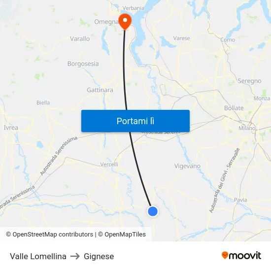 Valle Lomellina to Gignese map