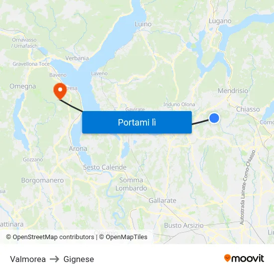 Valmorea to Gignese map