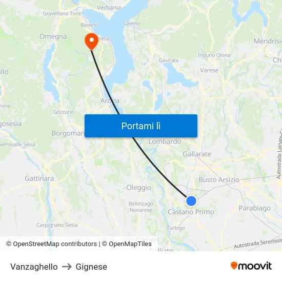 Vanzaghello to Gignese map