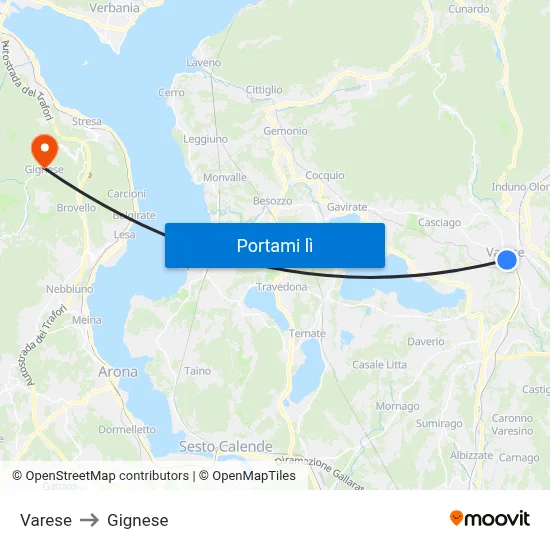 Varese to Gignese map