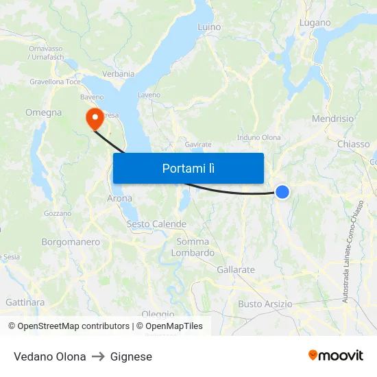 Vedano Olona to Gignese map