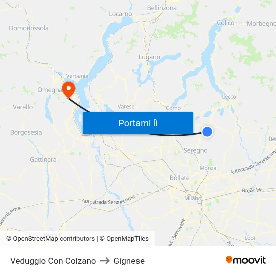 Veduggio Con Colzano to Gignese map