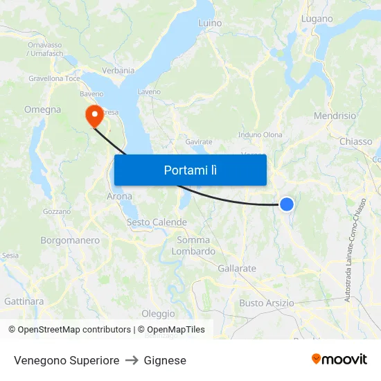 Venegono Superiore to Gignese map