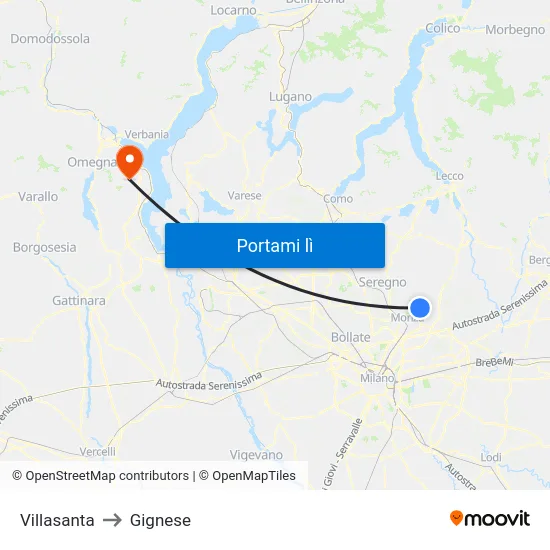 Villasanta to Gignese map