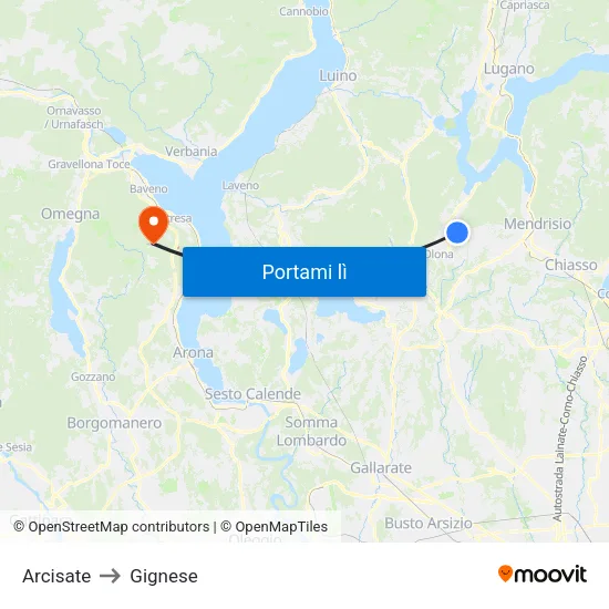 Arcisate to Gignese map