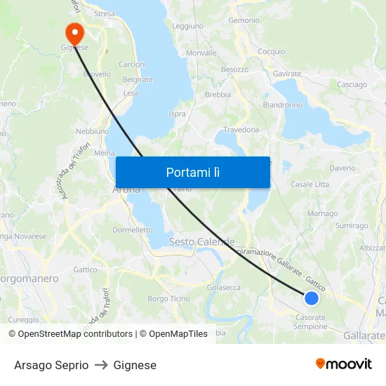 Arsago Seprio to Gignese map