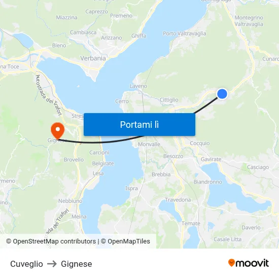Cuveglio to Gignese map