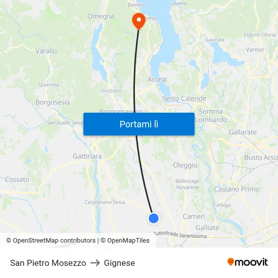 San Pietro Mosezzo to Gignese map