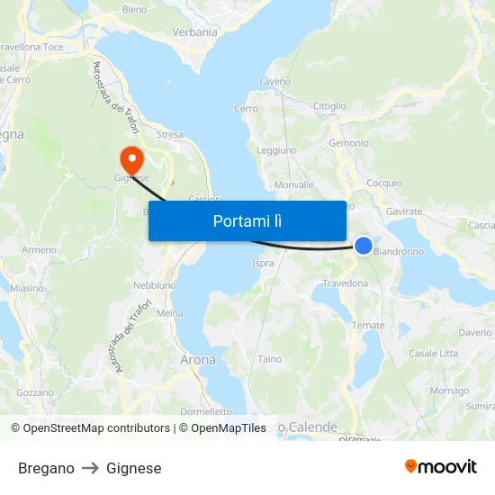 Bregano to Gignese map