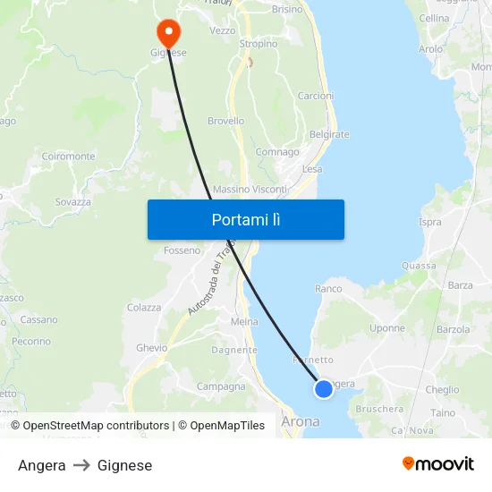 Angera to Gignese map