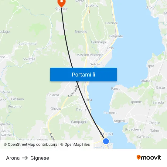 Arona to Gignese map