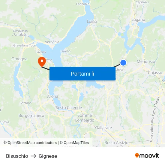Bisuschio to Gignese map