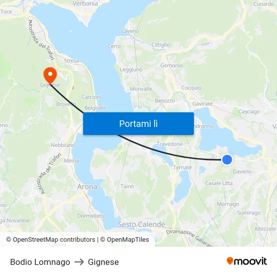 Bodio Lomnago to Gignese map