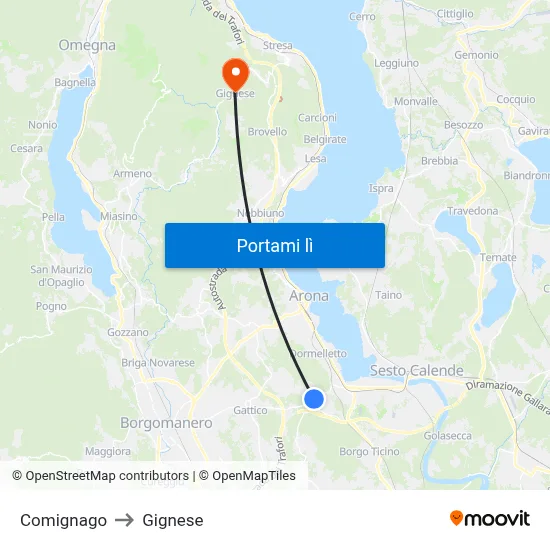 Comignago to Gignese map