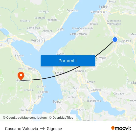 Cassano Valcuvia to Gignese map