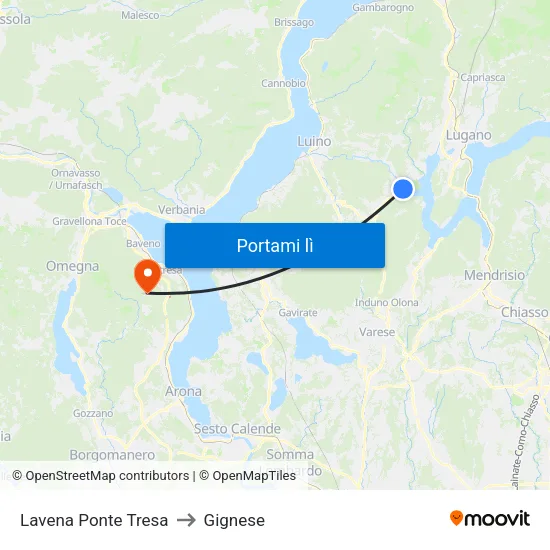 Lavena Ponte Tresa to Gignese map
