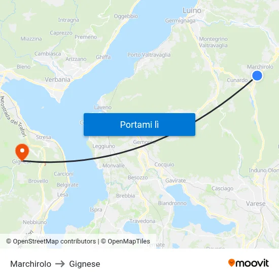 Marchirolo to Gignese map