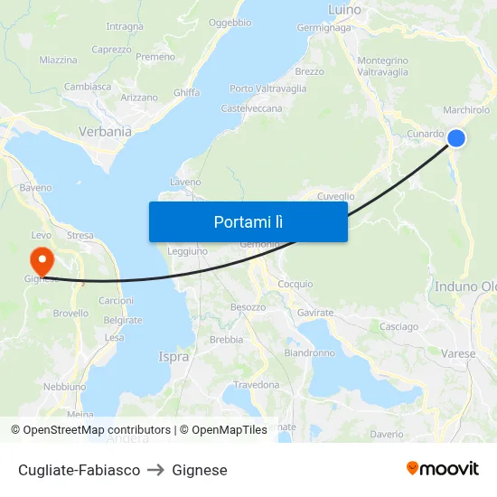 Cugliate-Fabiasco to Gignese map