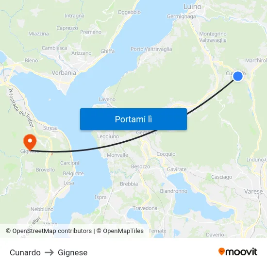 Cunardo to Gignese map