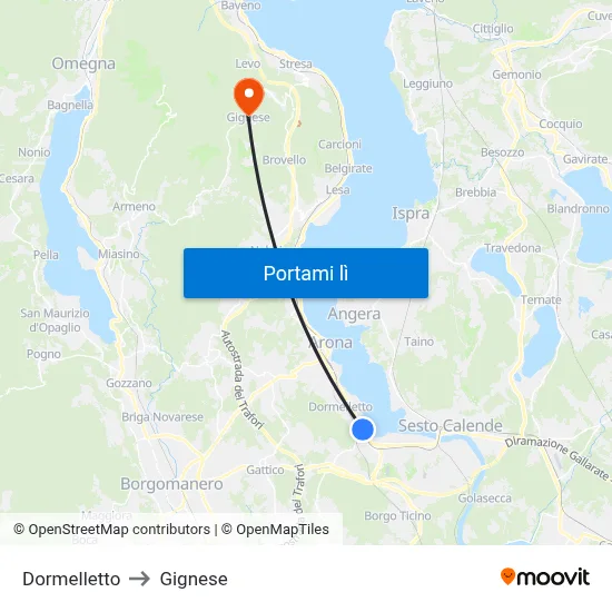 Dormelletto to Gignese map