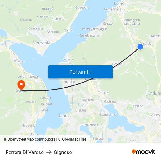 Ferrera Di Varese to Gignese map
