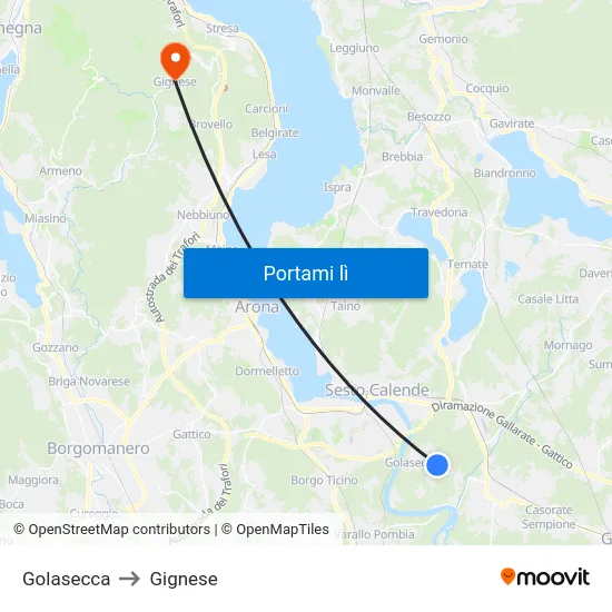 Golasecca to Gignese map