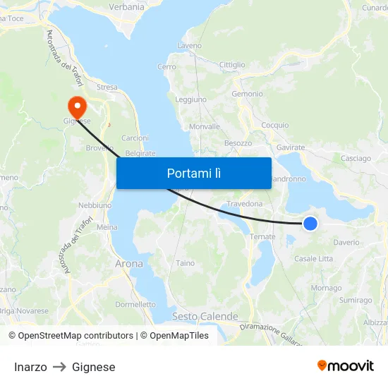 Inarzo to Gignese map