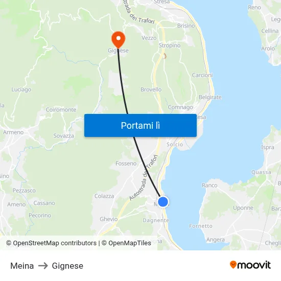 Meina to Gignese map